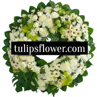 W61014 พวงหรีดดอกไม้สด