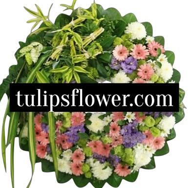 W61013 พวงหรีดดอกไม้สด