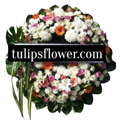 W61017 พวงหรีดดอกไม้สด