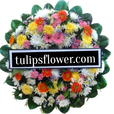 W61019 พวงหรีดดอกไม้สด