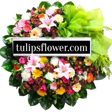 W61022 พวงหรีดดอกไม้สด