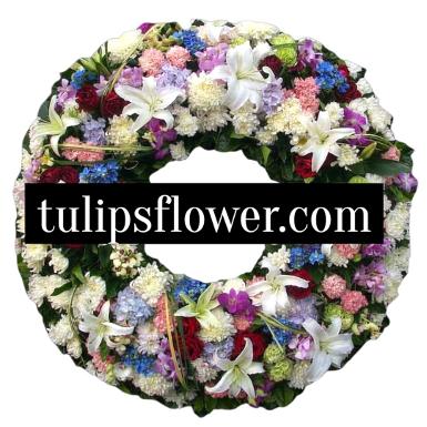 W61016 พวงหรีดดอกไม้สด