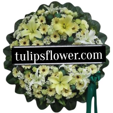 W61009 พวงหรีดดอกไม้สด