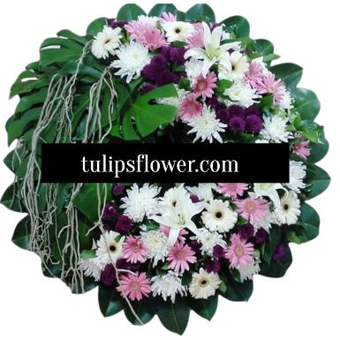 W61004 พวงหรีดดอกไม้สด