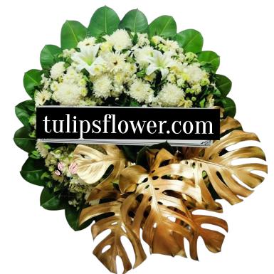 W61021 พวงหรีดดอกไม้สด