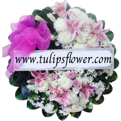 W61002  พวงหรีดดอกไม้สด